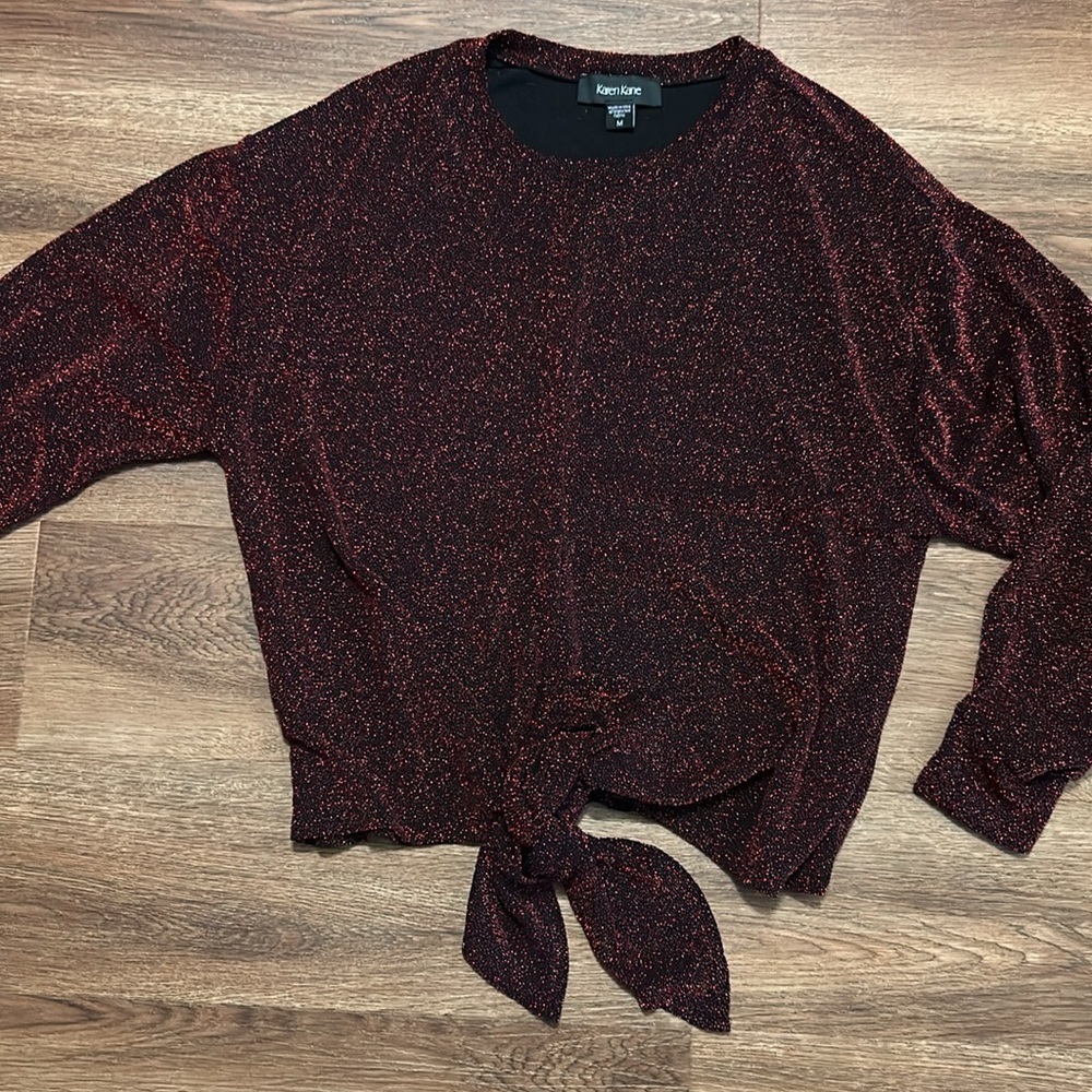 Red Black Sparkly Karen Kane Festive Holiday Top Size Medium M - Picture 3 of 4